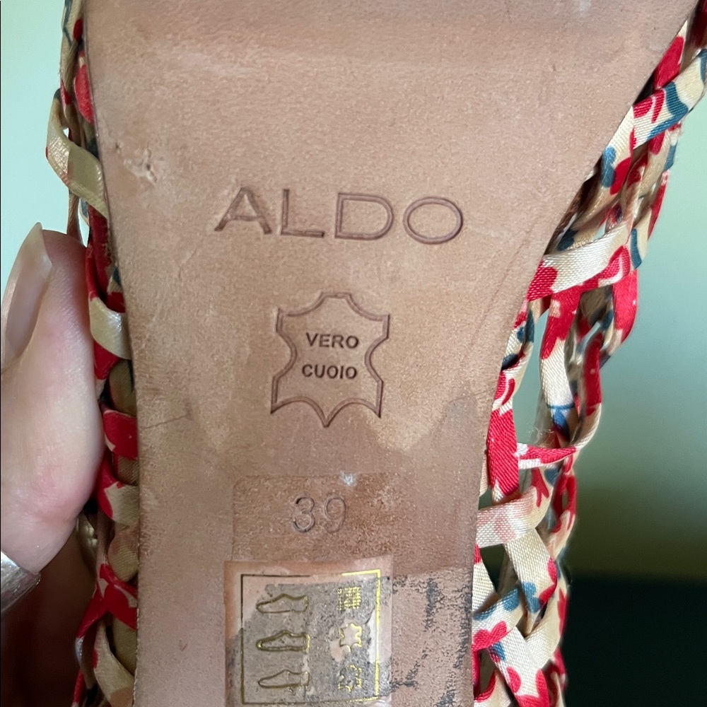 Aldo floral print peep-toe basket weave platform heels - Picture 11 of 13